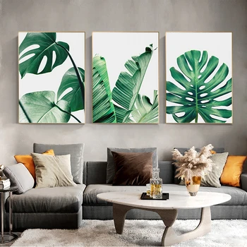 Tropikal Bitki İskandinav Posteri Ev Dekorasyon İskandinav Yeşil Yapraklar Dekoratif Resim Modern duvar sanatı tuval yağlıboya