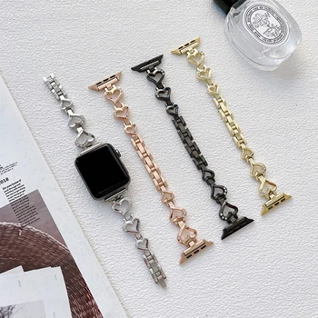 Moda Aşk Tasarım İnce paslanmaz Çelik saat kayışı Apple Watch için 7 6 5 4 SE 3 Mücevherli Bilek Kayışı iWatch40 42 44 41 45mm