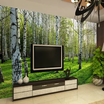 Özel 3D Üç boyutlu Duvar duvar Kağıdı salon Yatak odası Kanepe TV arka Plan duvar Kağıdı Yeşil Huş Orman Fotoğraf duvar Kağıdı