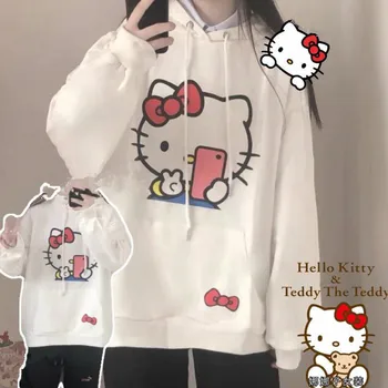 Hello Kitty Hoodie Uzun Kollu Ceket kadın Sonbahar ve Kış Kawaii Anime Gevşek Rahat Rüzgar Geçirmez Giysiler doğum günü hediyesi