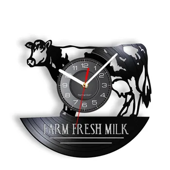 Çiftlik İnek Taze Süt Inspired Vinil Kayıt duvar saati Süt İşareti Çiftlik Evi Dekor Aile Çiftliği Çiftçi İş Ekran Duvar Saati