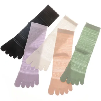 5 Pairs İnce Pamuklu Ayak Çorap Kadın Örgü Nefes Beş Parmak Katı Siyah Beyaz Mor Yeşil Pembe Cam İpek Çorap Kadın Hediye