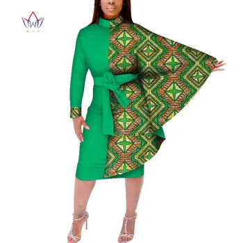 Kadınlar Vestidos moda Sonbahar Afrikalı Kadınlar Yarasa Kol Elbise Geleneksel Afrika Balmumu Baskı Dashiki Yamalı Elbise WY385