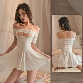 Marka Yeni Akşam Mini Elbise Tanga Iç Çamaşırı Gece Kulübü Kıyafeti Naylon Açık Fincan Pilili Pijama Kadın Banyo 20