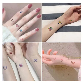 30 adet Kore Tarzı Karikatür Dövme Etiket Seksi Geçici Renk Sevimli Dövme Etiket Parmak Boyun Bilek Bacak Omuz Dövme Etiket