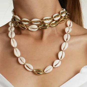 Moda Beyaz Doğal Cowrie Shell Gerdanlık Kolye Kadınlar için Metal Kabuk Kolye Kolye Bildirimi Collier Altın Renk Takı 15