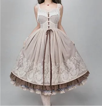 Yüksek bel gotik lolita kolsuz viktorya dönemi tarzı elbise 2020 yeni Yaz prenses lolita elbise saray dantel nakış kawaii elbise