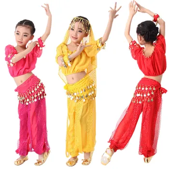 Oryantal dans kostümü Seti Oryantal Kostümleri Çocuk Çocuk Kız Kısa Kollu Dans Kostümleri Bollywood Kıyafet Performans Setleri 19