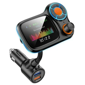 Araba FM Verici Bluetooth uyumlu 5.0 Adaptörü Renkli Araba Mp3 Çalar Handsfree Çağrı 2 USB Portu ile QC 3.0 Hızlı Şarj