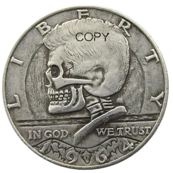 FK (09) Hobo Yaratıcı 1964 Franklin Gümüş Yarım Dolar kafatası zombi iskelet el oyma Gümüş Kaplama Gümüş Kaplama Kopya Paraları