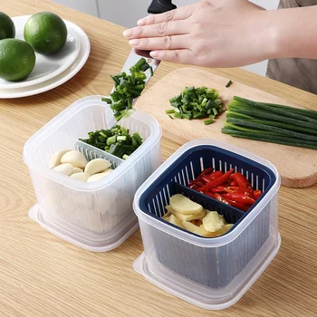 Mutfak Gadget şeffaf plastik saklama kabı Taze Tutma Kutusu Buzdolabı Meyve Sebze Drenaj Sebzelik Mutfak saklama kapları