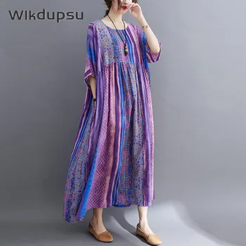Moda hint elbisesi Kadınlar Geleneksel Uzun Elbise Kurties Saree Hindistan Pakistan Giyim Müslüman Bohemian Casual Pamuk Maxi Elbise 24