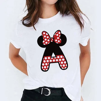 Özel Ad Mektup Kombinasyonu kadın Yüksek Kaliteli Baskı T-shirt Disney Minnie Mouse Yazı Tipi A B C D E F G Kısa Kollu Gömlek