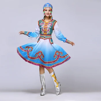 Moğol Gösterisi Giyim Kadın ulus Etnik Azınlık Kare Dans Performansı Dans Hizmet Yetişkin Sahne Elbise Olacak Sarkaç Etek 20