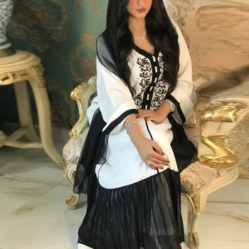 Mandylandy Djellaba Ramazan Türkiye Kaftan Elbise Müslüman Kadınlar Işlemeli Dantel Dubai Elbise Abaya Uzun Kollu İslami Giyim 5