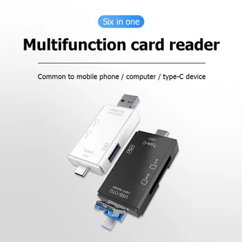 6 İn 1 USB kart okuyucu USB C kart okuyucu USB 2.0 TF / Mikro SD Akıllı Bellek kart okuyucu Tipi C OTG Flash Sürücü Kart Okuyucu Adaptörü