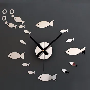 DIY Yaratıcı Modern Sanat duvar saati Küçük Balık Şekli Ayna Duvar Sticker Akrilik Pleksiglas Ev Hareketli Ev Dekor Hediye