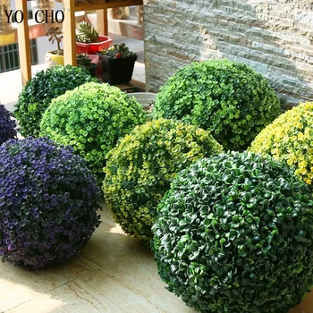 YO CHO Yapay Bitkiler Büyük Yeşil Taklit Plastik Çim Boule Ev Bahçe Dış Dekorasyon için Sahte Çiçek Topu