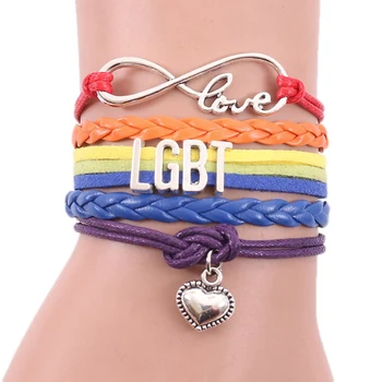 Drop Shipping Wrap Eşcinsel Gurur LGBT Gökkuşağı Bilezik Infinity Aşk Dostluk Hediyeler Düğün Takılar Kişisel Takı