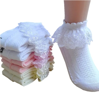 Kızlar Ayak Bileği Çorap Nefes Pamuk Dantel Fırfır Prenses Örgü Çorap Çocuk Kısa Çorap Beyaz Pembe Sarı Bebek Çocuk Yürümeye Başlayan 2
