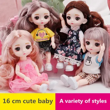 Yeni 16 cm Bebek BJD Kız oyuncak seti 13 Hareketli Eklemler 1/12 Mini Sevimli Prenses Bebek Oyuncak 3D Göz Makyaj Bebek Çocuk doğum günü hediyesi 28