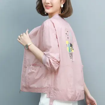 Kore Moda kadın Giyim 2021 Baskı Ceketler Fermuarlı Bahar Ceket Tüm Maç Yaz Güneş Koruyucu Ceket İnce Veste Femme