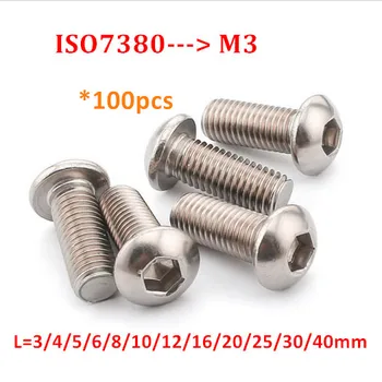 100 adet ISO7380 M3 Düğme başlı vida 304 paslanmaz çelik A2 Altıgen Soket Yuvarlak başlı vida Altıgen Soket Vidalar Cıvata