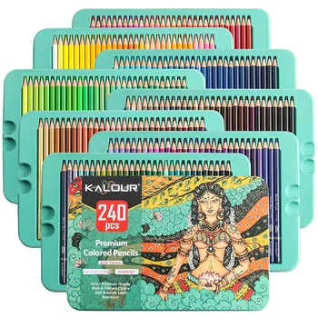 KALOUR 240 Renkler Renkli Kalemler Set Çizim Kalem Yağ Pastel Boyama Meslek Eskiz Kalemler Hediye Kutusu Okul Malzemeleri