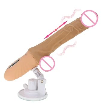 Gerçekçi yapay penis vibratör seks aşk makinesi kadınlar için ısıtmalı teleskopik yapay yetişkin seks oyuncak masaj yumuşak kadın Masturbator