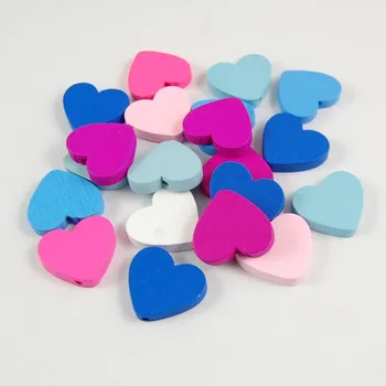 50 Adet Renk Moda Kalp şeklinde Ahşap Boncuk Çocuk DIY El Yapımı Boncuklu Malzeme Gevşek Boncuk Takı Bebek Oyuncak Aksesuarları