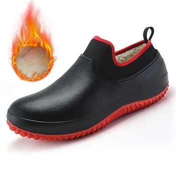 Kış erkek yağmur çizmeleri Unisex Su Geçirmez Sıcak Kar Botları Moda yağmur ayakkabıları Açık İş Erkek Botları kaymaz Mutfak Ayakkabı