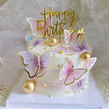 Pembe altın Biling renkli kelebek Kek Topper Doğum günü partisi düğün süslemeleri için