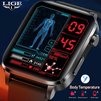 LIGE SmartWatch Erkekler Lazer Destekli Terapi Üç yüksek Kalp hızı Kan şekeri Sağlık Smartwatch Uyku Vücut Sıcaklığı İzleme