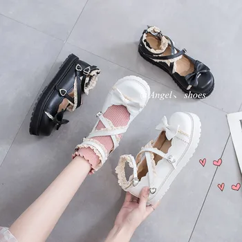 Lolı Dantel Ayakkabı Küçük Pu deri ayakkabı Lolita Japon Öğrenciler Sevimli Jk Yaz Lolita Ayakkabı Dantel Jk Flats Kadın Loli Ayakkabı