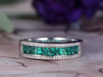 Retro Şekli Yüzükler Kadınlar için Yeşil Zirkon Gümüş Takı Yüzük Klasik Düğün Nişan Tam Matkap Takı Aşk Yüzük