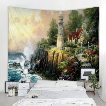 Iskandinav ıns rüzgar fantezi manzara dekoratif duvar halısı art deco battaniye perde asılı ev yatak odası oturma odası 8
