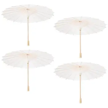 4 adet Çin Japon Kağıt Şemsiye Beyaz Kağıt Şemsiye Şemsiye Düğün Dekorasyon Çapı 30 cm Rastgele Şemsiye Kolu Tarzı