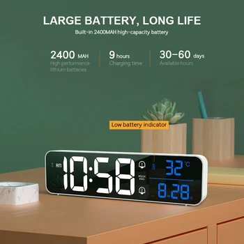 Şarj edilebilir Müzik LED dijital alarmlı saat Saat Sıcaklık Tarih Ekran Masaüstü Ayna Saatler Ev Masa Dekorasyon Elektronik Saat