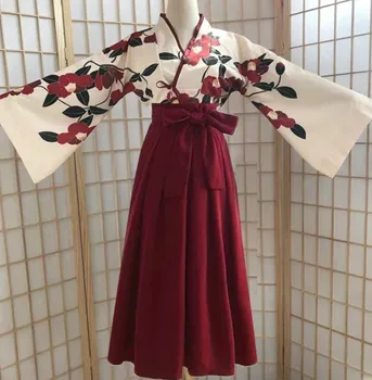 Kimono Sakura Kız Japon Tarzı Çiçek Baskı Vintage Elbise Kadın Oryantal Kamelya Aşk Kostüm Haori Yukata asya kıyafetleri 5