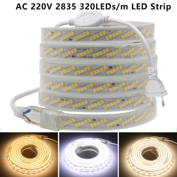 AC 220V Led Şerit Su Geçirmez Esnek Şerit Halat SMD 2835 320Leds/m LED Şerit İşık ile AB / İNGİLTERE Tak Ev Dekorasyon için