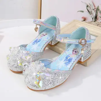 Kızlar yüksek topuklu sandalet 2021 yaz yeni çocuk prenses ayakkabı büyük boy ayakkabı gösterisi ayakkabı Dondurulmuş Elsa zarif güzellik