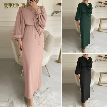 Kadın Bahar Müslüman Elbise Abaya Kaftan O-Boyun Tam Kollu Katı Tunik Elbiseler Bohemian Casual Zarif İslami Elbiseler Türk