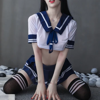 Erotik İç Çamaşırı kadın Seksi Cosplay İç Çamaşırı Öğrenci Üniforma Okul Kız Erotik Hizmetçi Kostüm Dantel Mini Etek Elbise 4