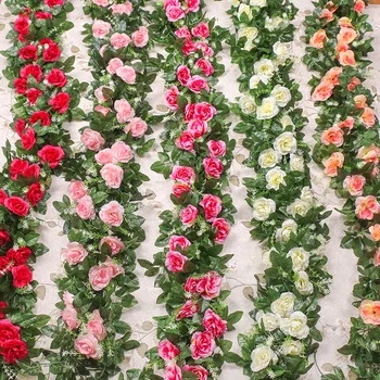 1 adet İpek Yapay Gül Çiçek Asma Sahte Bitkiler Yapraklar Gül Asılı Çiçek Rattan Duvar Dekorasyonu için Düğün Kemer Garland