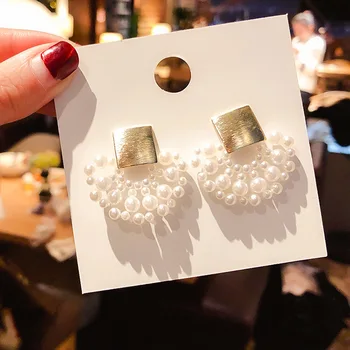 yeni tasarım moda takı zarif el dokuma inci küpeler fan şeklinde düğün parti küpe Kızlar için kadın için hediye