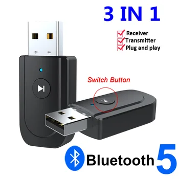 Kablosuz Bluetooth 5.0 verici alıcı 3 İn1 USB Jack Ses Adaptörü TV PC için Araba AUX Telefon Kulaklık Stereo Müzik bağlantı