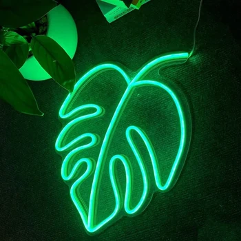 Yeşil Yapraklar Led Neon Burcu Tropikal Yaprak Neon ışık Özelleştirilmiş İçin Uygun Ev Odası Yatak Odası dekorasyon için duvar boyaması Pencere sanat dekoru