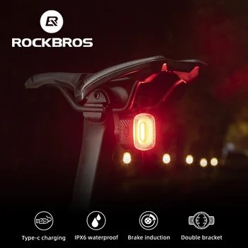 ROCKBROS Tip-C bisiklet fren lambası IPx6 akıllı arka ışık bisiklet kuyruk ışık LED sürme uyarı güvenlik bisiklet ışık aksesuarı