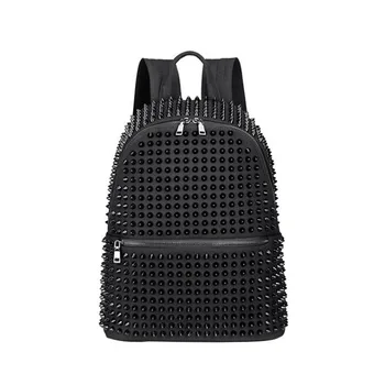 Moda Kadın Kadın Sırt Çantaları Perçin Siyah Yumuşak Yıkanmış Deri Çanta Okul Çantaları Kızlar İçin Punk okul çantası Genç