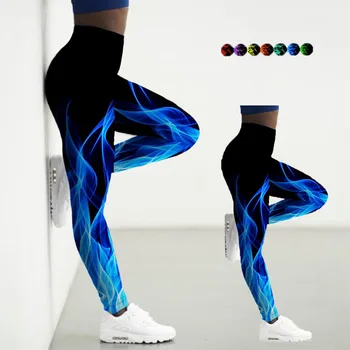 Tayt Kadınlar Yüksek Bel 3D Dijital Alev Baskılı Yoga Pantolon Spor Giyim Egzersiz Tayt Bayanlar Tayt Leggins Kadın Tayt